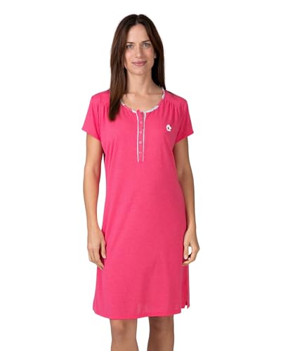 MASSANA Camisón de Verano para Mujer L267223, Color Fucsia, 50% Poliéster 50% Viscosa, Manga Corta, Escote Redondo con Botones, Bordado Floral (M)