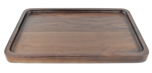 Samyo Black Walnut Solid Wood Rectangular Tableware Serving Tray Handcrafted Decorative Trays Food Tray Serving Platters for Coffee Wine Cocktail Fruit Meals (Middle Size)