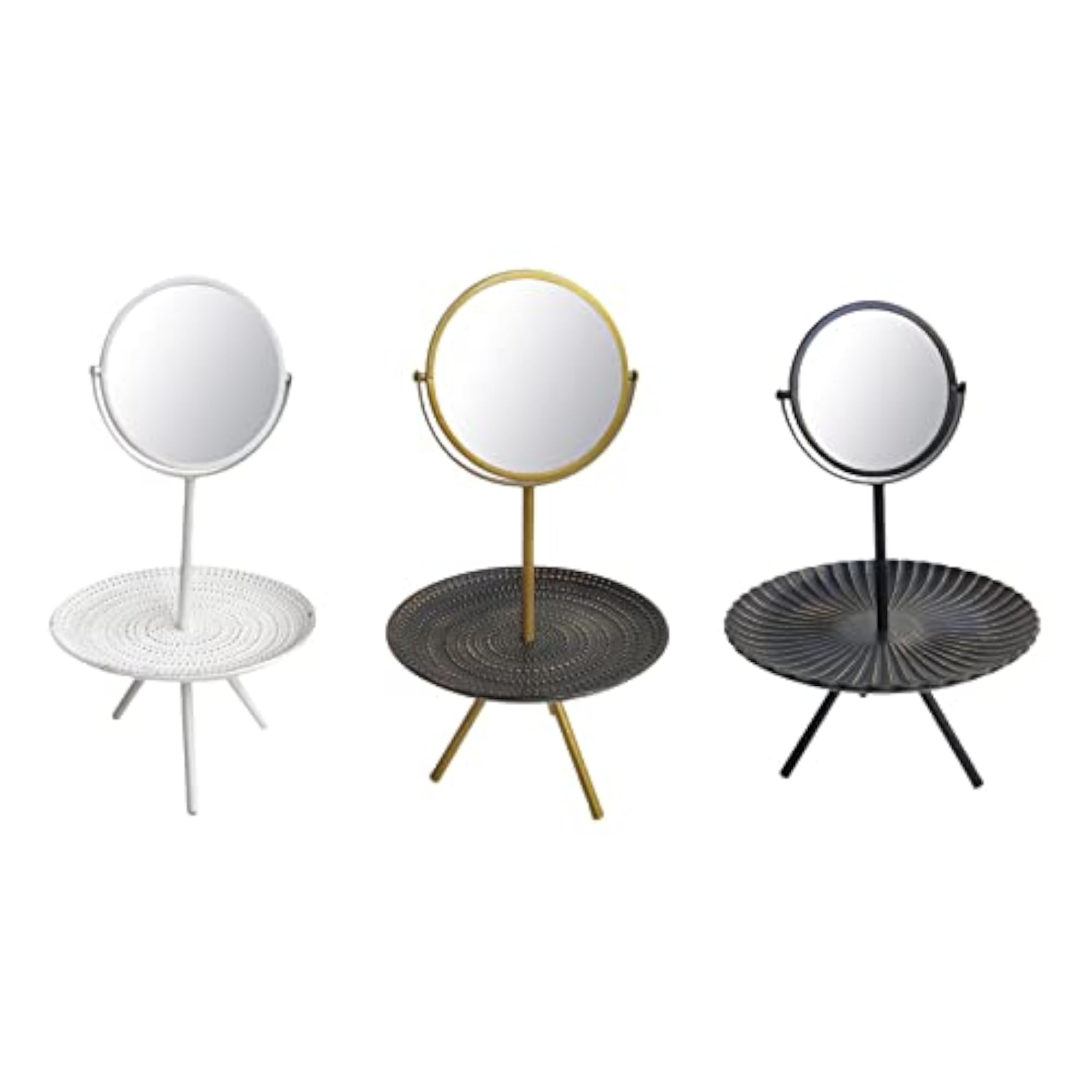 Tabletop Vanity Mirror with Wood Storage Tray, White