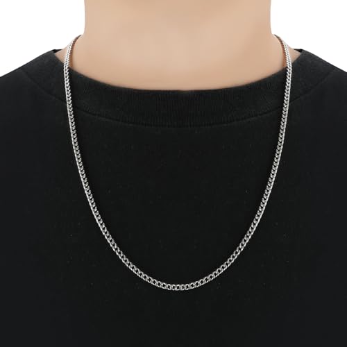 SanThree Solid Pure Titanium Cuban Link Chain 3.5mm Finely Polished Skin Friendly Shinny Curb Chain Necklace for Women Men Sensitive Skin Valentines Birthday Gifts3