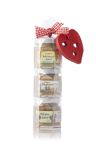 Senf Geschenkrolle - Feinkost Geschenkset aus dem Allgäu - 3x50ml Delikatessen in Geschenkverpackung
