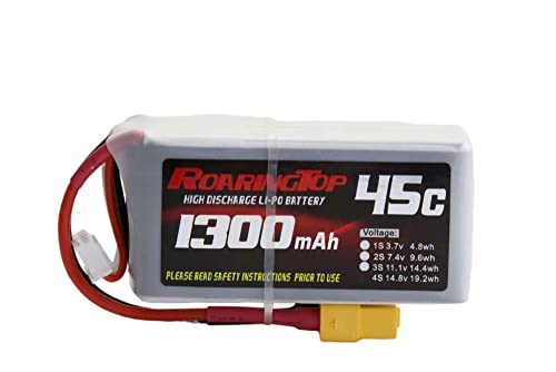 RoaringTop 14.8V 4S Lipo Batería 1300mAh 45C con conexión XT60 para helicóptero RC FPV avión Drone Quadcopter Racing Hobby Cover