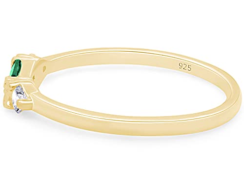 Affy Baguette Cut Simulated Emerald And White Cubic Zirconia In 14K Yellow Gold Plated 925 Sterling Silver Three Stone Design Bridal Engagement Wedding Ring Jewelry For Women Size -6 #TOP3