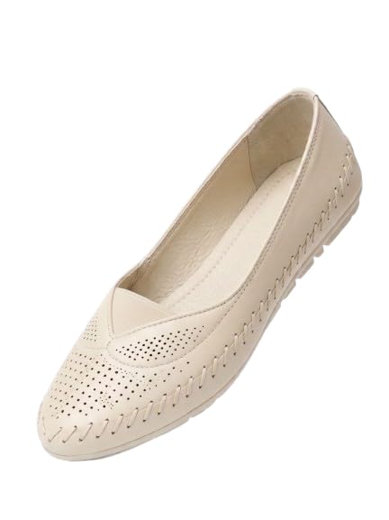 Comfort Walk Women's Perforated Leather Flats, Tan, Hand-Stitched, Breathable & Lightweight, Cushioned Insole, Flexible Sole-image-23