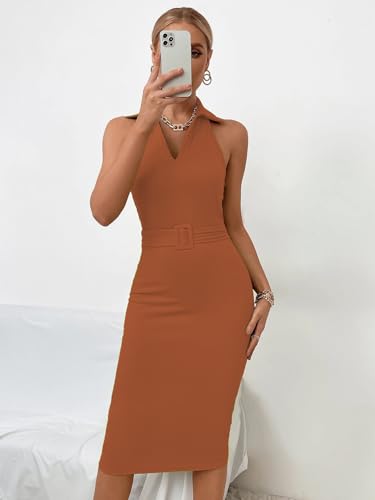 Image of Sugathari Solid Women V-Neck Ribbed Knit Sleeveless Bodycon Dress (MIDI 103)