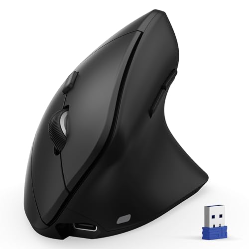 TECKNET Ergonomic Mouse Wireless Bluetooth (BT 5.0/3.0 + 2.4G) Vertical Mouse Lightweight & Rechargeable USB-A Receiver Mouse 6 Adjustable DPI Up to 4800 Silent Click for PC/Mac/Windows/Android