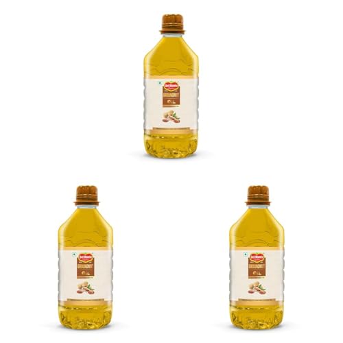 Image of Del Monte Cold Pressed Groundnut (Peanut) Oil 5L,Kolhu /Kacchi Ghani /Mara Chekku /Ganuga|100% Pure & Unrefined|Nutty Flavour & Aroma|Good For Heart Health (Pack of 3)