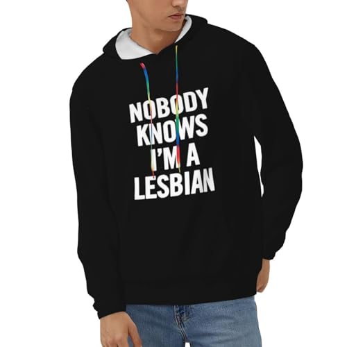 Nobody Knows I'M A Lesbian Hoodies With Pockets Hooded Sweatshirts Casual Drawstring Hoody Pullover For Mens