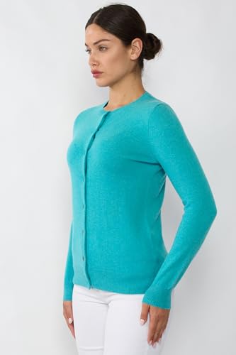 Image of JENNIE LIU Women's 100% Cashmere Button Front Long Sleeve Crewneck Cardigan Sweater
