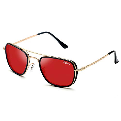 GREY JACK Avengers Tony Stark Iron Man Metal Frame Rectangular Polarized Sunglasses GJ1631 Golden Frame/Red Lens