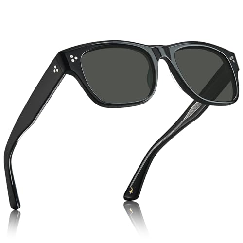 CARFIA Retro Men's Sunglasses Womens Polarized Thick Acetate Frame, Durable Metal Hinge, Premium Three-Point Rivets Glasses
