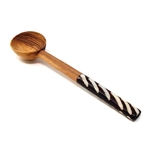 Image of Global Crafts - Handmade Olive Wood Long Handle Coffee Scoop - Wooden Coffee Scoop, Handcrafted