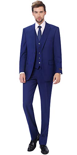 P&L Men's 3-Piece Classic Fit Vest Suit Jacket & Expandable Waist Dress Pants Blue