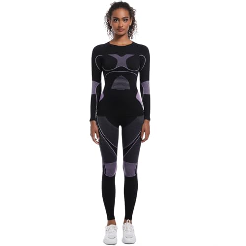 T-peng Sports Women's 2-Piece Thermal Base Layer Set, Long Sleeve Top and Leggings, Performance Compression Fit (Purple, Small)