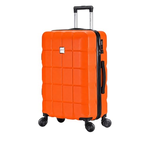 ATX Luggage Medium Suitcase on 4 Dual Spinner Wheels Super Lightweight ABS Hard Shell Hold Check in with Built-in TSA Lock (Orange 65Liter)