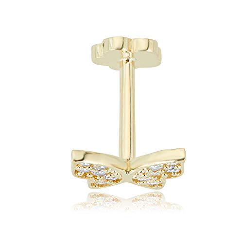 Image of AVORA 14K Gold Simulated Diamond CZ Butterfly Cartilage Piercing Flat Back Earring Body Jewelry (18 Gauge)