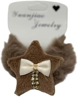 Star Hair Clip with Bow, Brown Plush, Crystal Rhinestone Detail