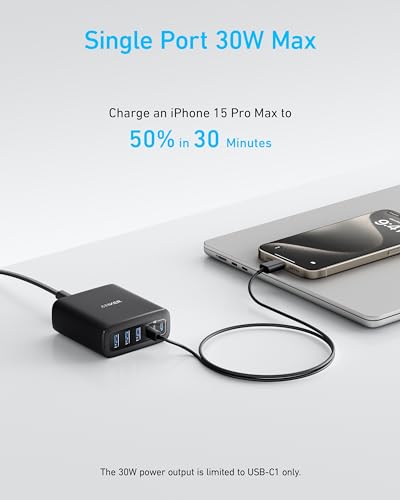 Anker USB C-oplader, 112 W, 6-poorts laadstation met 112 W uitgang voor iPhone 16/16 Plus/16 Pro/16 Pro Max/15/14/13, MacBook Air, Pixel, Galaxy, iPad en meer (kabel niet inbegrepen)(Refurbished) - Afbeelding 4