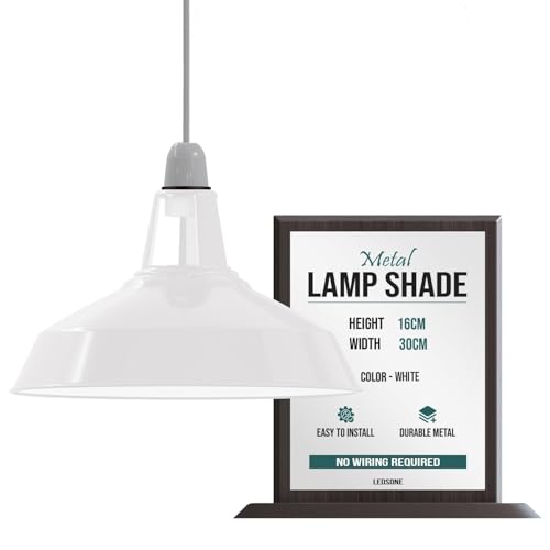 LEDSone - Pantalla de techo industrial para lámpara colgante de techo con forma de cúpula curvada de estilo retro vintage (Negro) (Blanco)