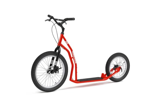 YEDOO Four Y40 Tretroller - bis 150 kg, mittelgroßer, Stabiler Kickscooter mit Scheibenbremsen und 20/16 Lufträdern - Dogscooter für Erwachsene, für Natur und urbanes Off-Road. Rot