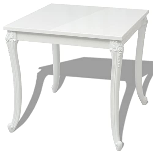 Mesa de comedor de MDF lacado blanco brillante y estructura estable 2