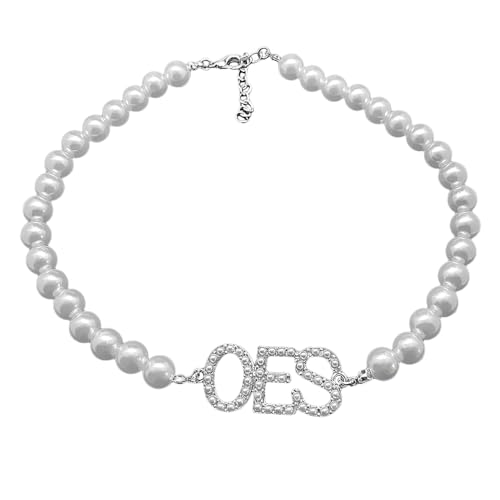 Order Of The Eastern Star Society Beads Necklace OES White Letter Charms Imitation Pearl Necklace Chokers