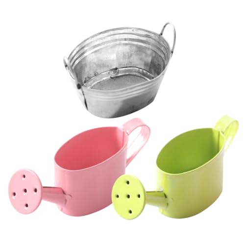 UKCOCO Mini Regadera de Jardín Decorativa de Metal Realista para Macetas y de Muñecas Colores Rosa y Verde Ligero y Duradero para Miniatura