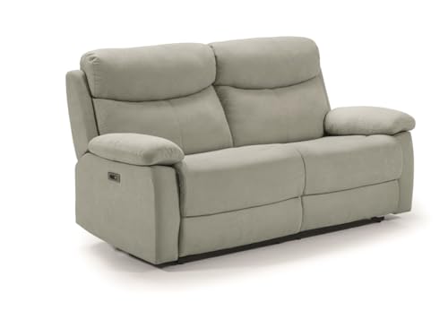 PEGANE Ensemble canapé 3 Places, 2 Relax électriques + canapé de 2 Places Fixe en Tissu Couleur Gris Perle