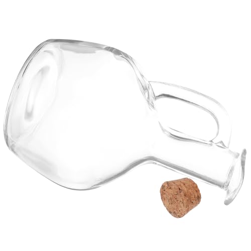 ERINGOGO Dispensador de Aceite y Vinagre de Vidrio Transparente de 430 Ml Mango Grande y Tapón de Madera, Aceitera y Vinagrera para Cocina, Recipiente para Salsa de Soja y Condimentos