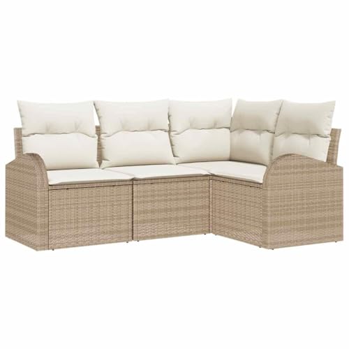 vidaXL Gartensofa-Set 4 STK. Beige Poly-Rattan, Garten- und Terrassenmöbel-Set, modernes modulares Design, leicht, robuster Rattan-Lounge-Sofa zum Relaxen