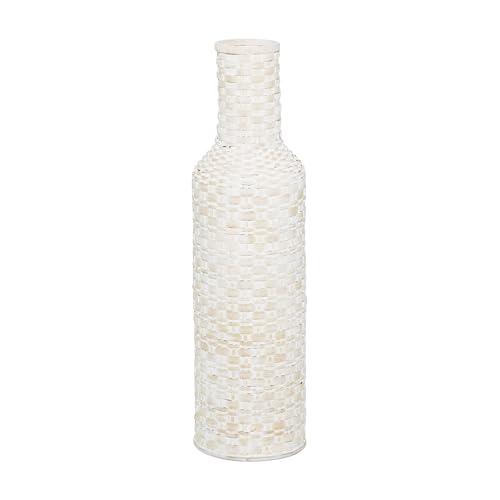 Deco 79 Bamboo Wood Decorative Vase Tall Woven Floor Centerpiece Vase, Vase for Home Decoration 9″ x 9″ x 30″, White