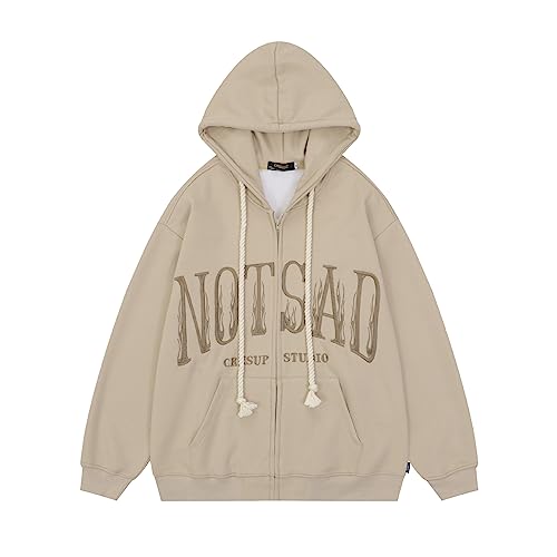 Women Men Y2K Zip Up Hoodie Goth Letter Print Fleece Hooded Sweatshirt Emo Grunge Vintage Oversize Streetwear Jacket