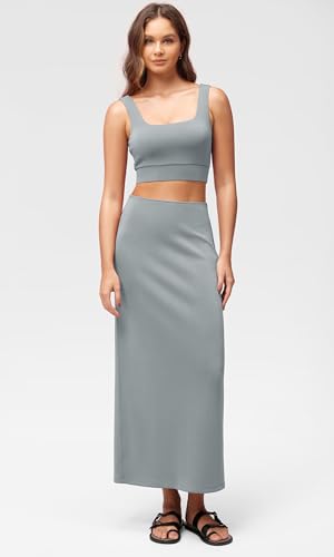 Image of ODODOS Modal Soft Maxi Skirt for Women, Back Slit High Waist Casual Long Pencil Skirts