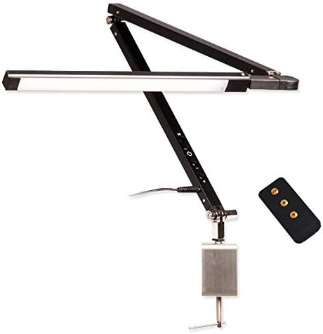 Modern LED Desk Lamp, Architect Dimmable Table Lamp with Clamp, Metal Swing Arm Drafting Desk Lamp, Soft 3 Color Light, (Remote Control, Eye-Care, Reading, Studio, Office, Workbench Light) Black
