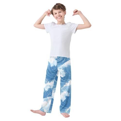Sea Waves Boys Long Pants Soft Trousers Elastic Waist Kids Lounge Bottoms with Pockets S-XL2