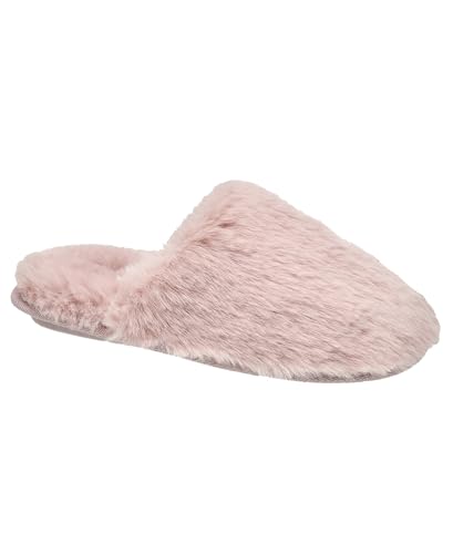 French Connection Women’s Faux Fur Slippers – Cozy Slide-On House Shoes with Plush Lining