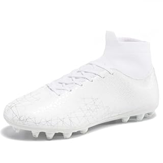 Eoecoioui Unisex Adult Soccer Cleats Professional Soccer Shoes High-Tops Breathable Athletic Turf Outdoor Indoor Mens Spikes Shoes White