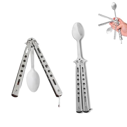 streeHerjjkeA1 Cucchiaio a farfalla, Cucchiaio a farfalla, Coltello da addestramento a farfalla, Cucchiaio a farfalla, per viaggi Campeggio Caccia Barbecue Cucina Altre attività all'aperto (Argento)