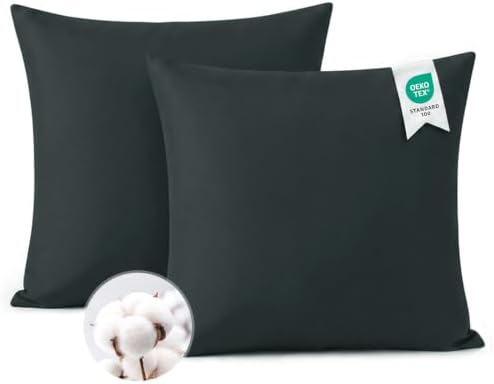 Aisbo Kissenbezug 80x80 Baumwolle 2er Set - weiche Kopfkissenbezug 80 x 80 Anthrazit mit Reißverschluss, 80x80cm Grau Pillow Cover Pillowcase