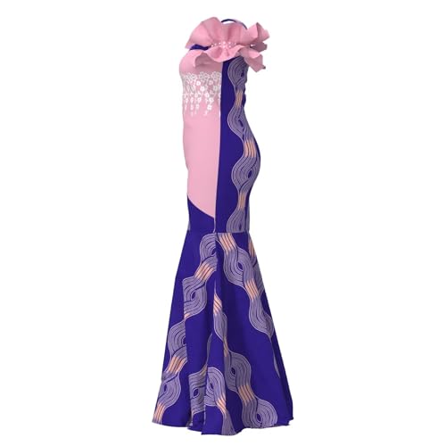 Image of iooiooi Womens Elegant Ankara Maxi Mermaid Dress Lace Decorated African Gowns