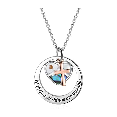 AOBOCO Mountain Mustard Seed Faith Necklace Sterling Silver With God All Things Are Possible Cross Heart Necklace Christian Jewelry Religious Inspirational Gift for Women Men Cover