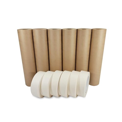IDL Packaging 12" x 60 Yards Brown Masking Paper Set with Tape (6 Rolls)