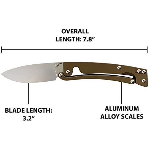 Revolt Knives Revolt Reflex Folding Pocket Knife Vg10 Stainless Steel 3.2” Blade - Aluminum Alloy Scales Handle Frame Lock Design - Edc Every Day Carry Folder Knife, Brown #TOP3
