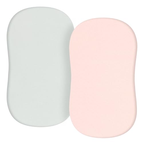 TILLYOU Baby Bassinet Sheets for Girls Boys, Fit for Hourglass Oval Rectangle Bassinet Mattress Sheets, 33”X16”, 2 Pack Gray and Pink