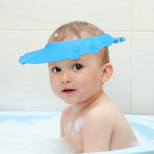 Image of ibasenice Baby Shower Cap Adjustable Shampoo Shield Hat for Hair Washing Soft Elastic Bathing Cap with Water Flow Slots Protects Eyes and Face Fits Ages 3 Months to 6 Years