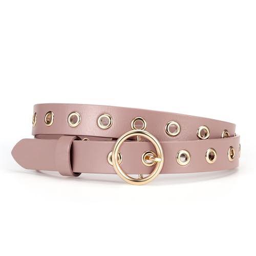 Casual Eyelet Genuine Leather Belts with Gold Buckle Fashion Belt for Jeans Pants