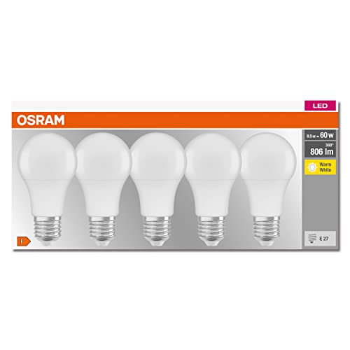 Osram LED-Lampe, Sockel: E27, Warm White, 2700 K, 8,50 W, Ersatz für 60-W-Glühbirne, matt, LED BASE CLASSIC A, 10 x 5er-Pack – Ansicht 5
