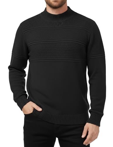 MLANM Mens Jumper Turtleneck Sweater Casual Twisted Knitted Pullover Sweaters Casual Basic Tops Ribbed Knit Pullover Long Sleeved Mock Neck Pullover Warm Stand Collar Winter Top, Dark Grey M
