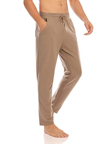 Agnes Urban Mens Joggers Sweatpants Open Bottom Casual Cotton Lounge Running Gym Track Athletic Jersey Pants with Pockets Khaki