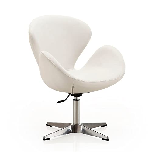 Image of Modern Swivel Lounge Chair with Hydraulic Lift for Home Office Hotel Cafe (White, Faux Leather)